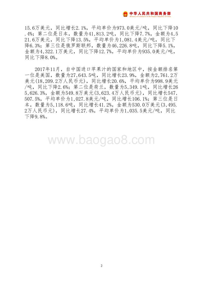 2017年11月中国苹果汁出口月度统计报告.pdf_第3页