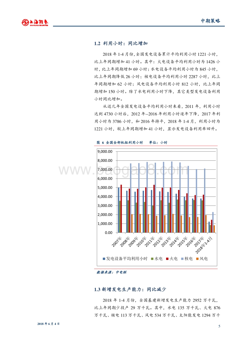 2018年中期电力行业投资策略：供需改善，利用小时增加.pdf_第5页