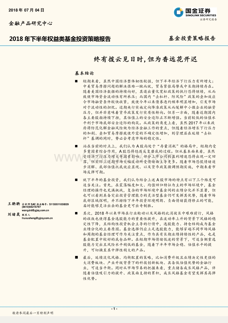 2018年下半年权益类基金投资策略报告：终有拨云见日时,但为香远花开迟.pdf_第1页