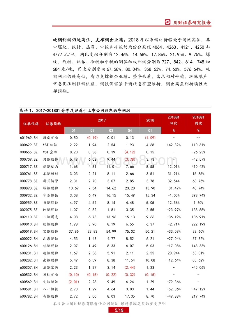 2018年钢铁行业中期策略：高盈利持续较久，环保及焦炭端为变量.pdf_第5页