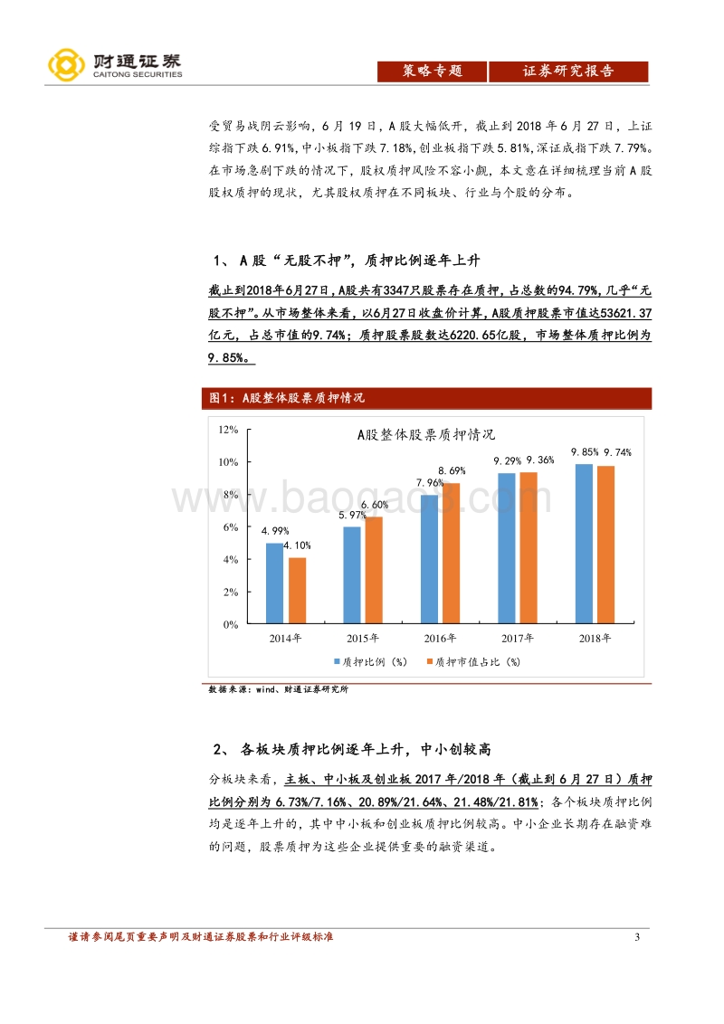 股票质押专题报告：持续关注股票质押风险.pdf_第3页