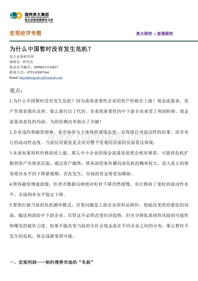 宏观经济专题：为什么中国暂时没有发生危机？.pdf_第1页