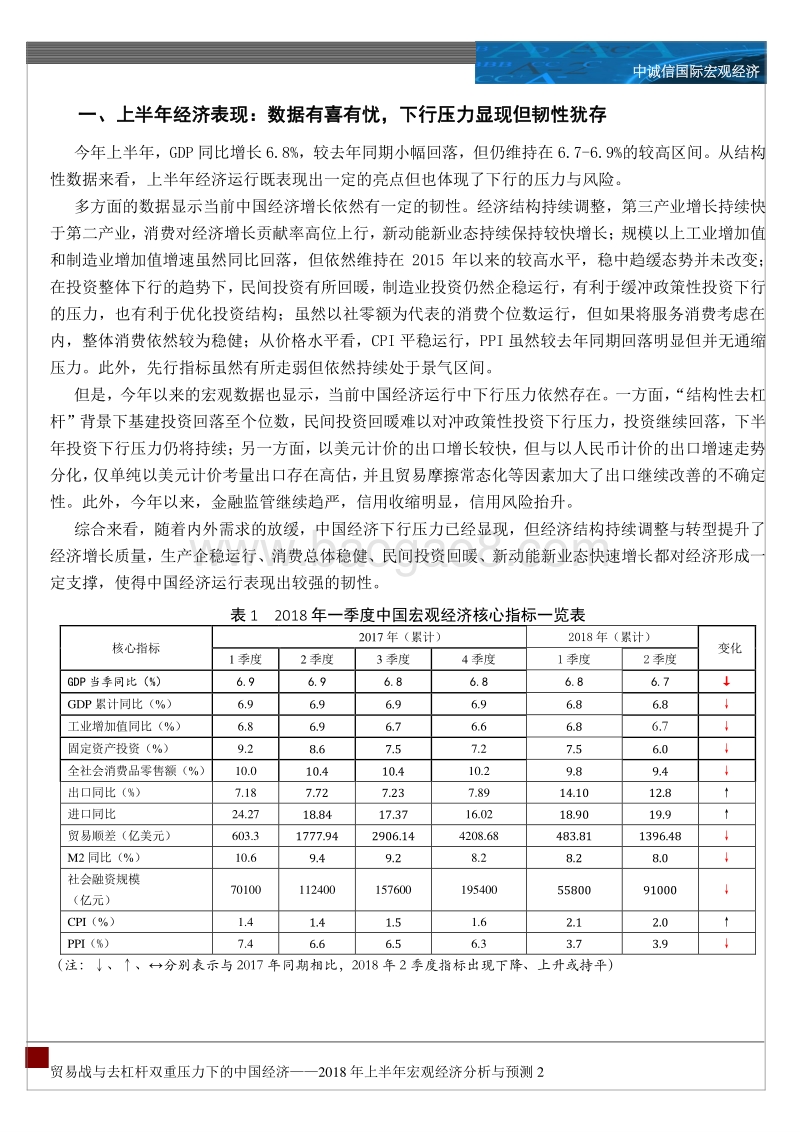 2018年上半年宏观经济分析与预测：稳杠杆VS贸易战，中国经济何去何.pdf_第2页