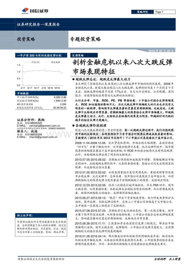 剖析金融危机以来八次大跌反弹市场表现特征.pdf_第1页