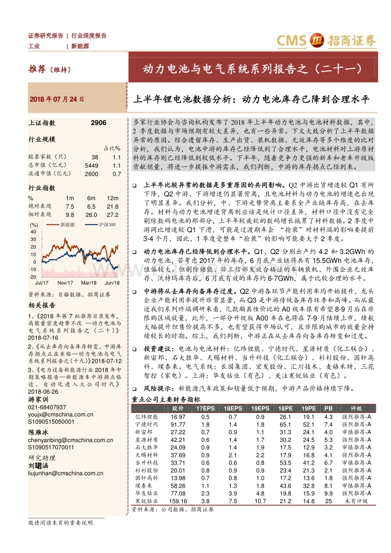 上半年锂电池数据分析：动力电池库存已降到合理水平.pdf_第1页