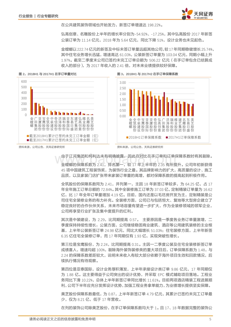 建筑装饰行业专题研究：上半年订单汇总分析：基建新签增速普遍下滑，政策转向下订单增速有望回升.pdf_第5页