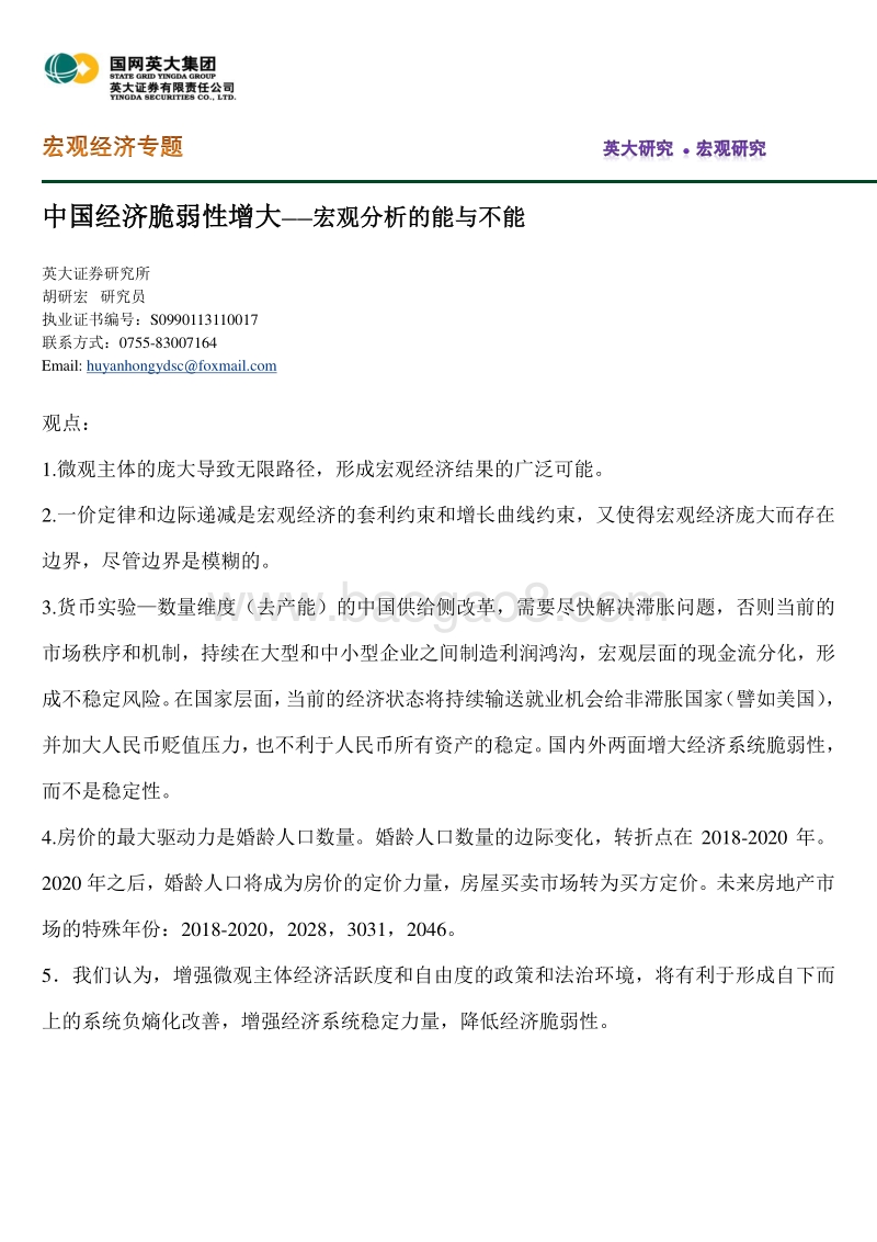 宏观经济专题：中国经济脆弱性增大——宏观分析的能与不能.pdf_第1页