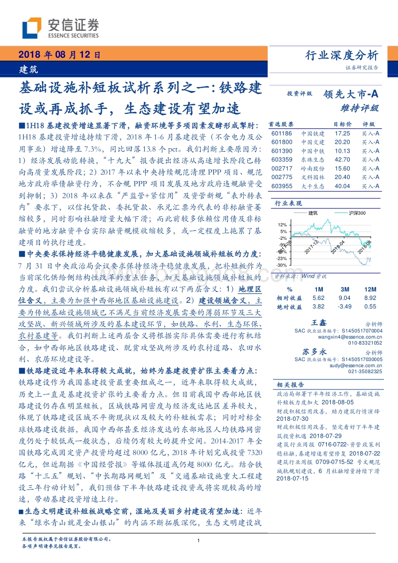 基础设施补短板试析系列之一：铁路建设或再成抓手，生态建设有望加速.pdf_第1页