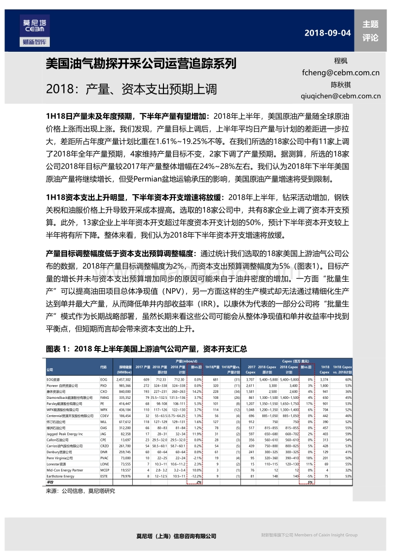 美国油气勘探开采公司运营追踪系列：2018：产量、资本支出预期上调.pdf_第1页