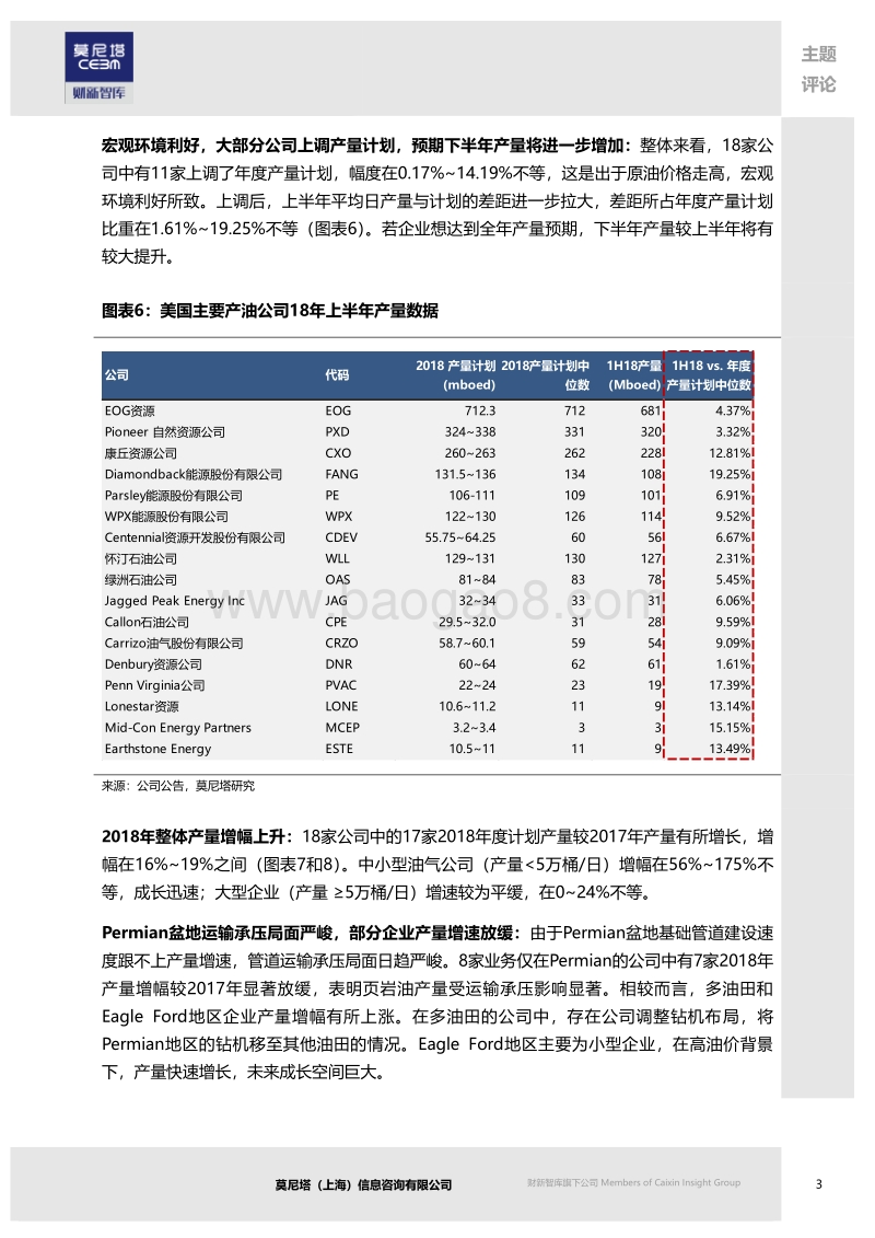 美国油气勘探开采公司运营追踪系列：2018：产量、资本支出预期上调.pdf_第3页