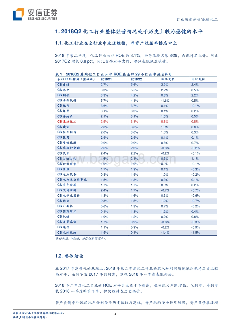 化工行业2018年二季度报总结：ROE水平升至近十年中单季度高点，新产能投资出现提速迹象.pdf_第4页