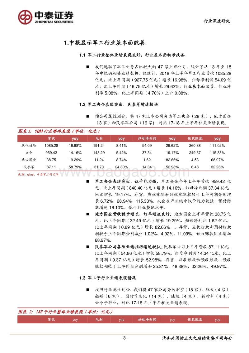 国防军工行业深度报告：航空陆装表现突出，主机厂业绩靓丽，军工行业基本面持续好转.pdf_第3页