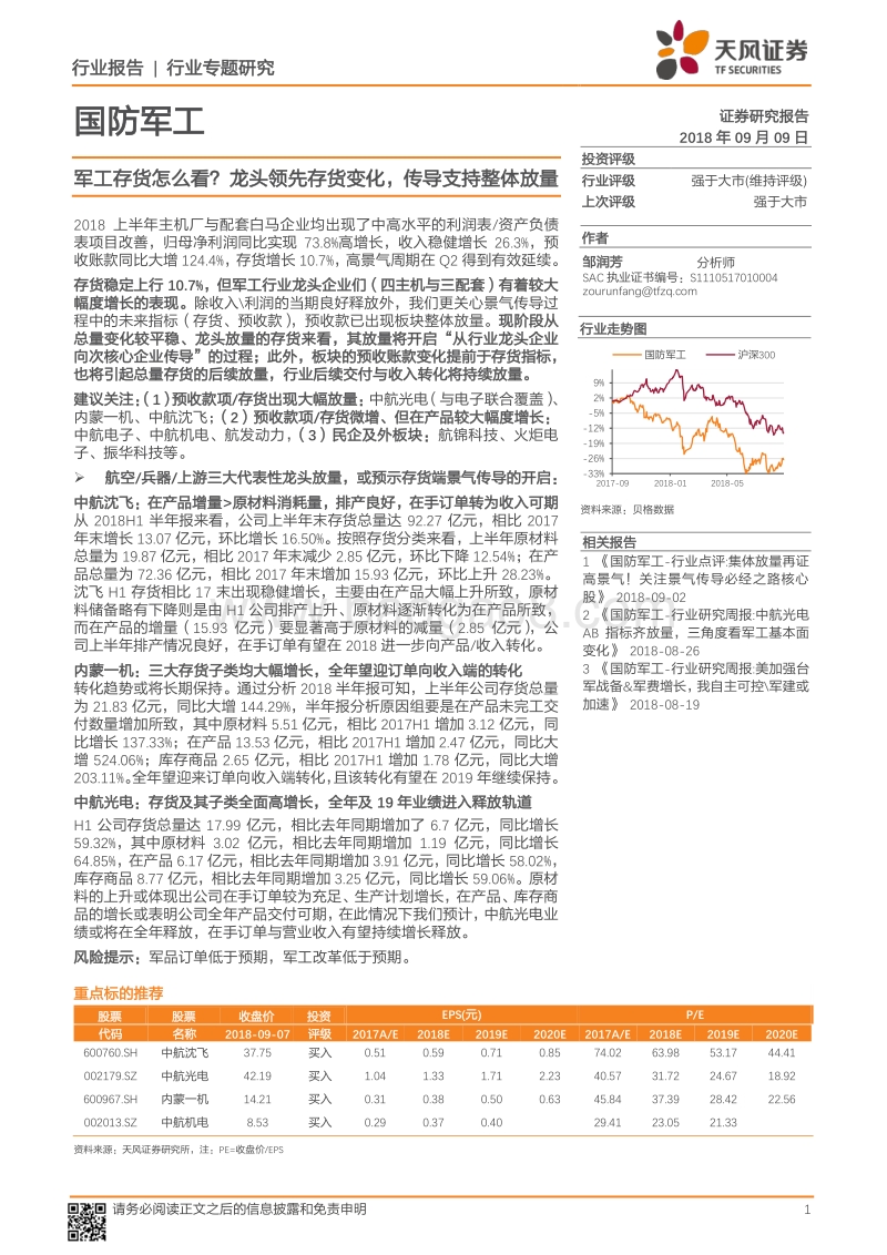 国防军工行业专题研究：军工存货怎么看？龙头领先存货变化，传导支持整体放量.pdf_第1页