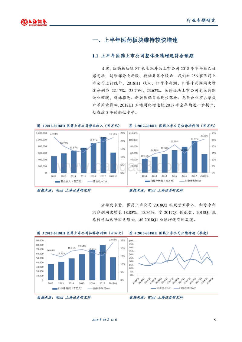医药行业2018年中报总结：医药行业整体中报表现符合预期，龙头企业业绩增速靓丽.pdf_第5页
