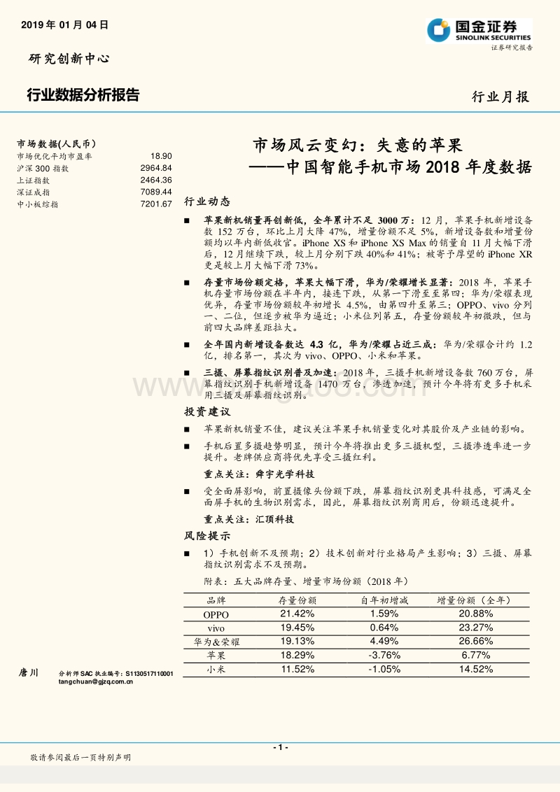 中国智能手机市场2018年度数据：市场风云变幻：失意的苹果.pdf_第1页