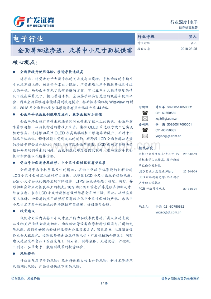 电子行业全面大屏供需分析报告.pdf_第1页