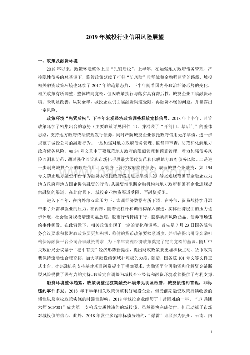 2019年城投行业信用风险展望.pdf_第1页