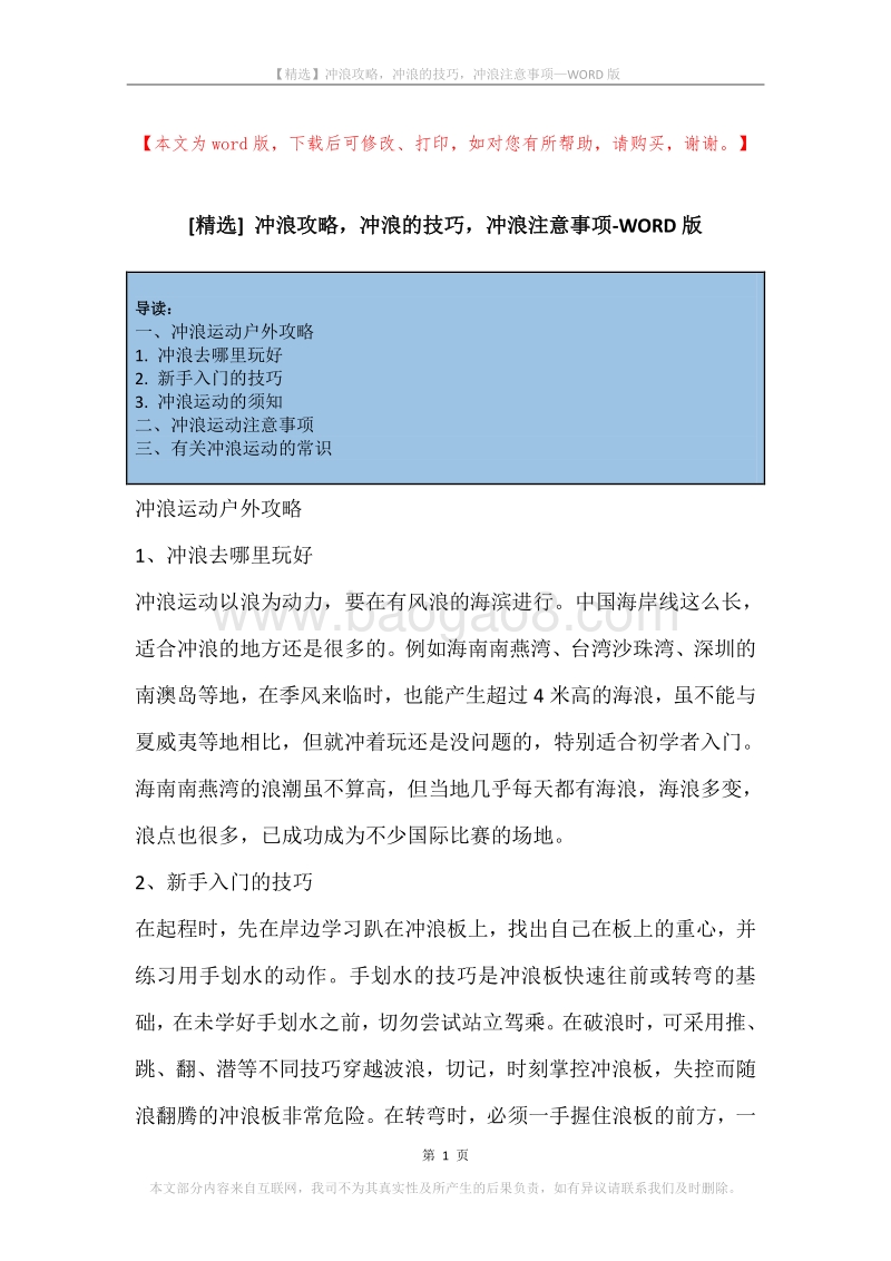 冲浪攻略，冲浪的技巧，冲浪注意事项.docx_第1页
