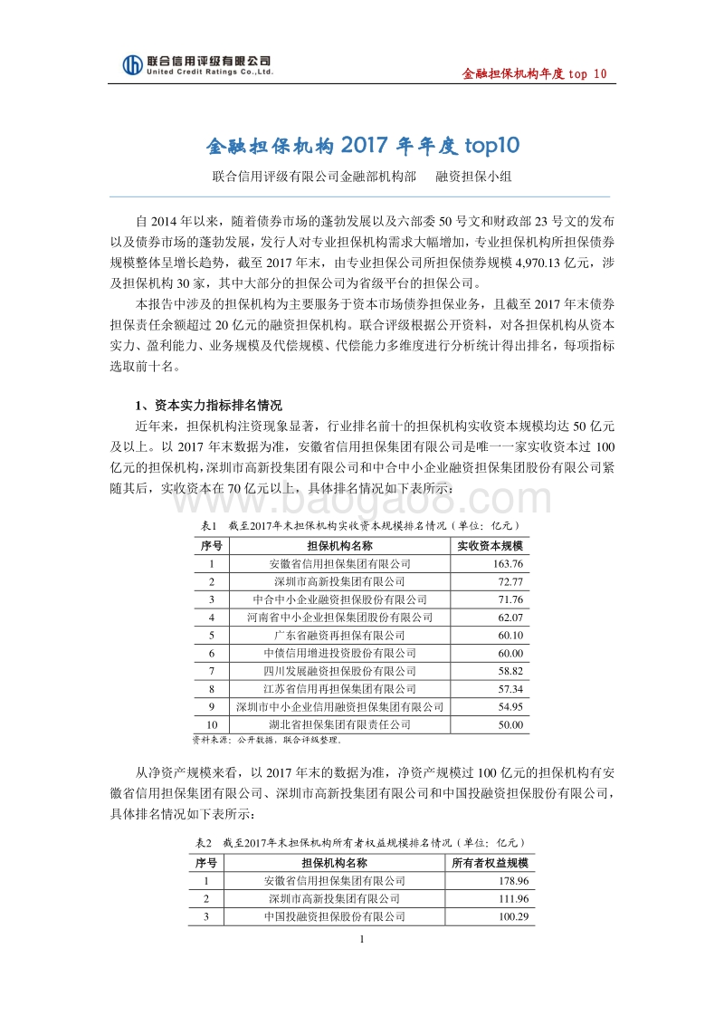金融担保机构2017年年度top10.pdf_第1页
