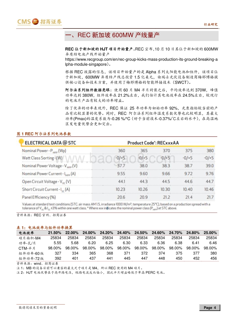 光伏系列报告之（二十五）：REC新加坡HJT开始量产，产品数据超预期.pdf_第4页