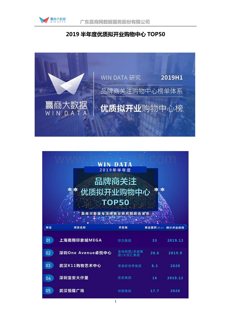 46-2019半年度优质拟开业购物中心TOP50.pdf_第1页