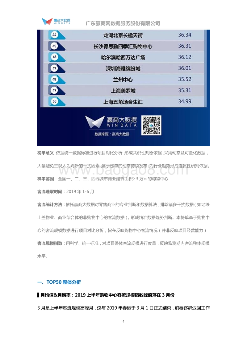 49-2019上半年购物中心客流规模指数榜单TOP50.pdf_第4页