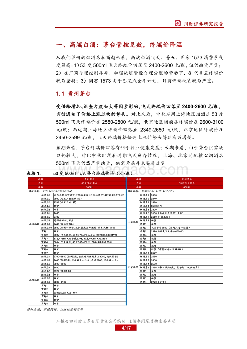 白酒线下终端系列调研第二期：茅台终端价降温，牛栏山动销强劲.pdf_第4页