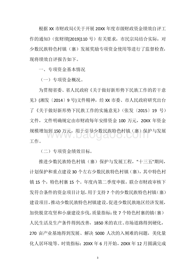 20XX年度少数民族特色村镇（寨）发展奖励专项资金绩效自评报告.docx_第3页