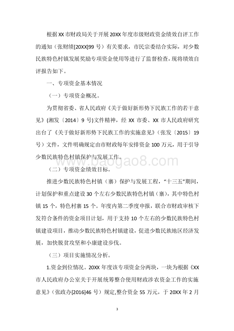 20XX年度少数民族特色村镇（寨）发展奖励专项资金绩效自评报告.docx_第3页