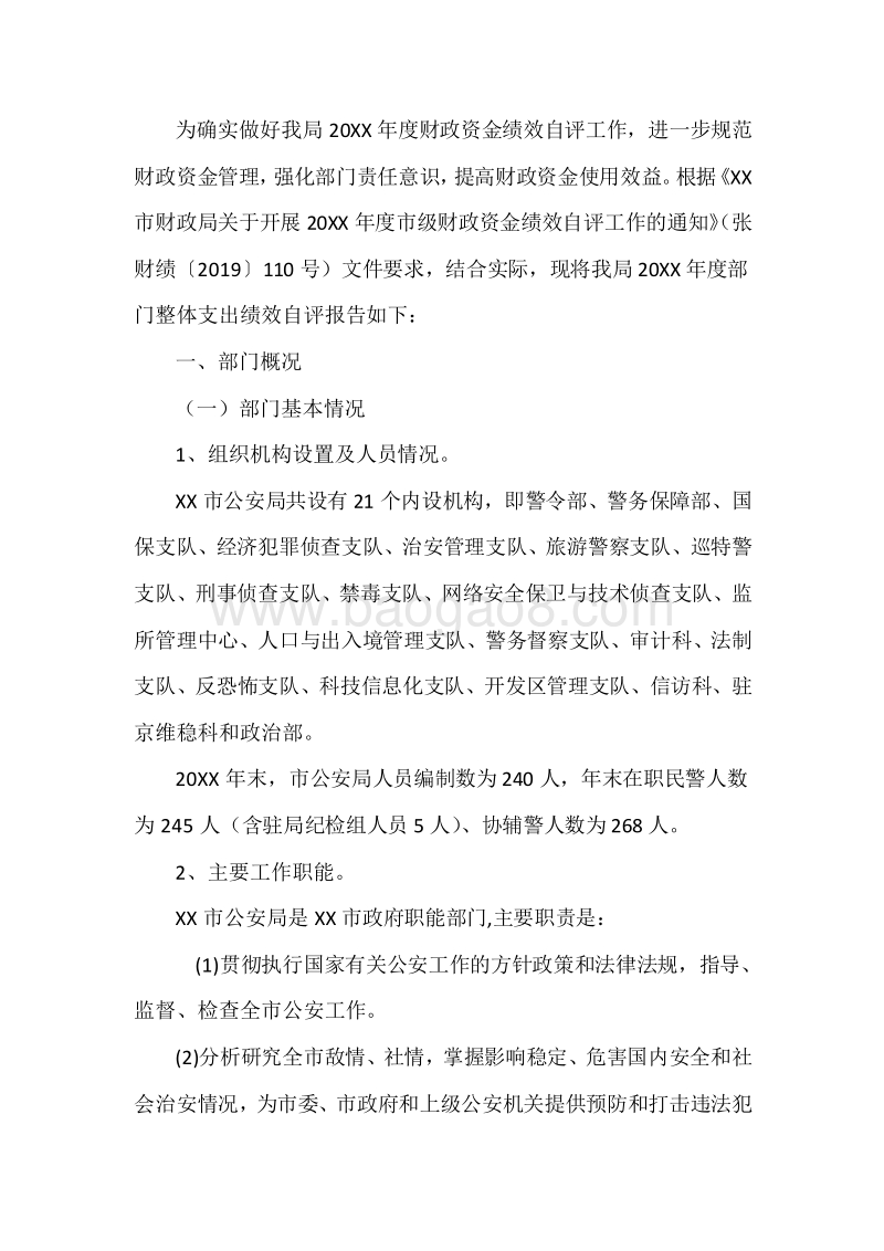 XX市公安局20XX年度部门整体支出绩效自评报告.docx_第3页