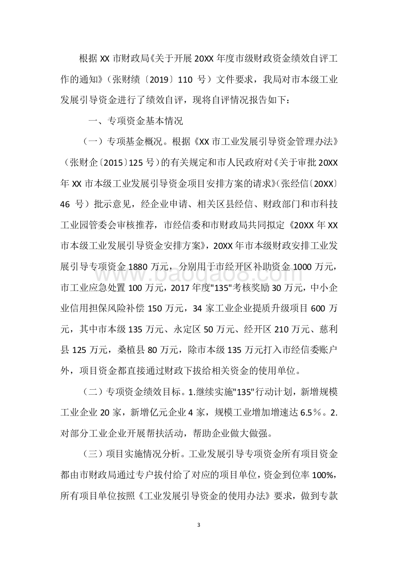 20XX年度工业引导专项资金绩效自评报告.docx_第3页