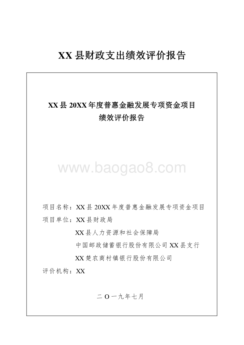 XX县20XX年度普惠金融发展专项资金项目继续评价报告.doc_第1页