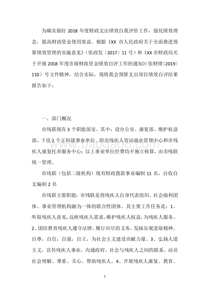 XX市残联2018年度部门整体支出绩效自评报告.docx_第3页