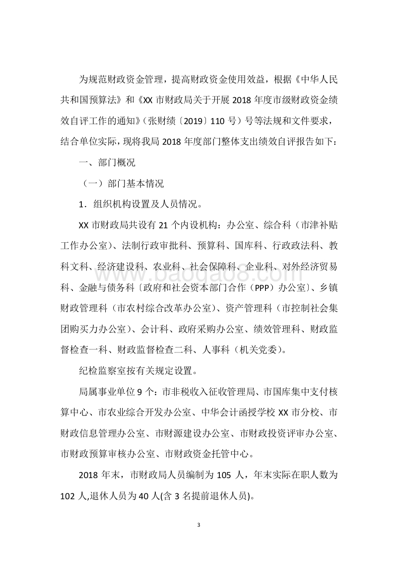 XX市财政局2018年度部门整体支出绩效自评报告.docx_第3页