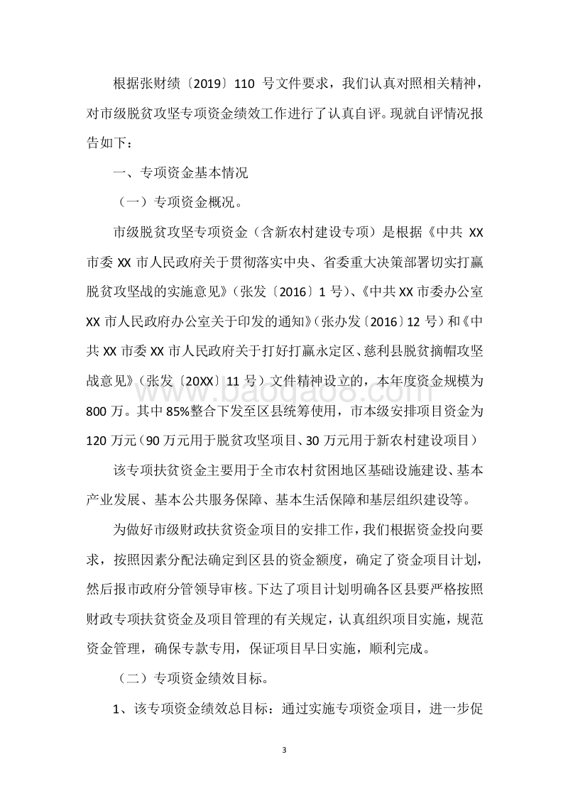 20XX年度扶贫专项资金绩效自评报告.docx_第3页