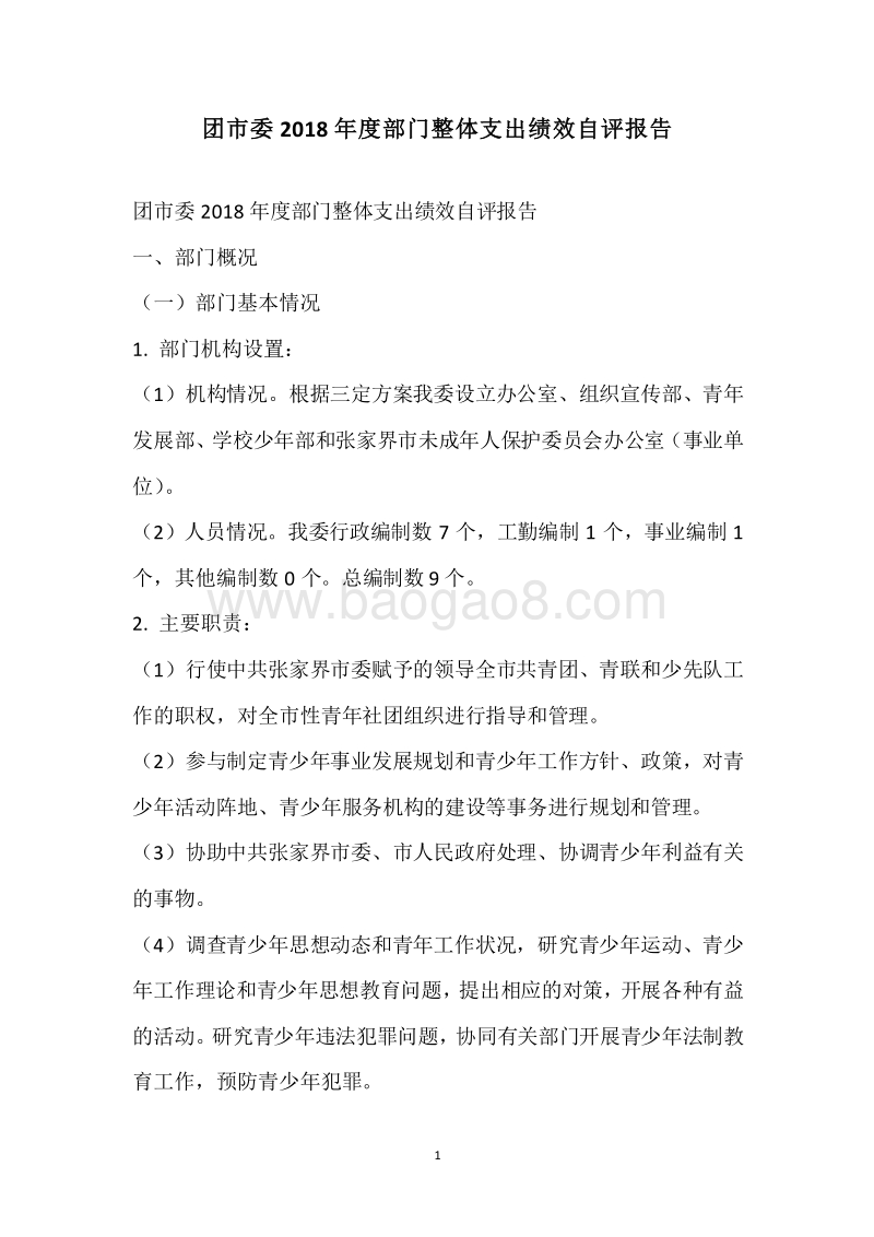 团市委2018年度部门整体支出绩效自评报告.docx_第1页