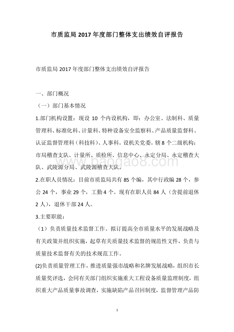 市质监局2017年度部门整体支出绩效自评报告.docx_第1页