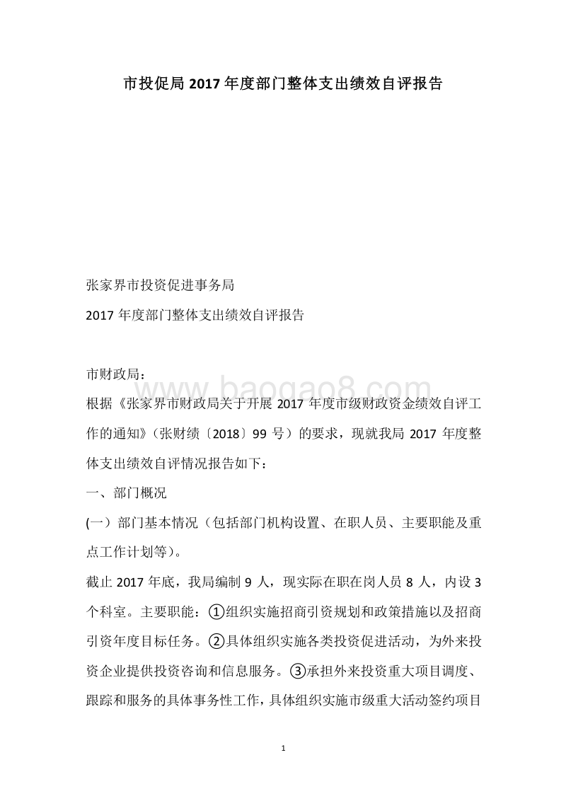 市投促局2017年度部门整体支出绩效自评报告.docx_第1页