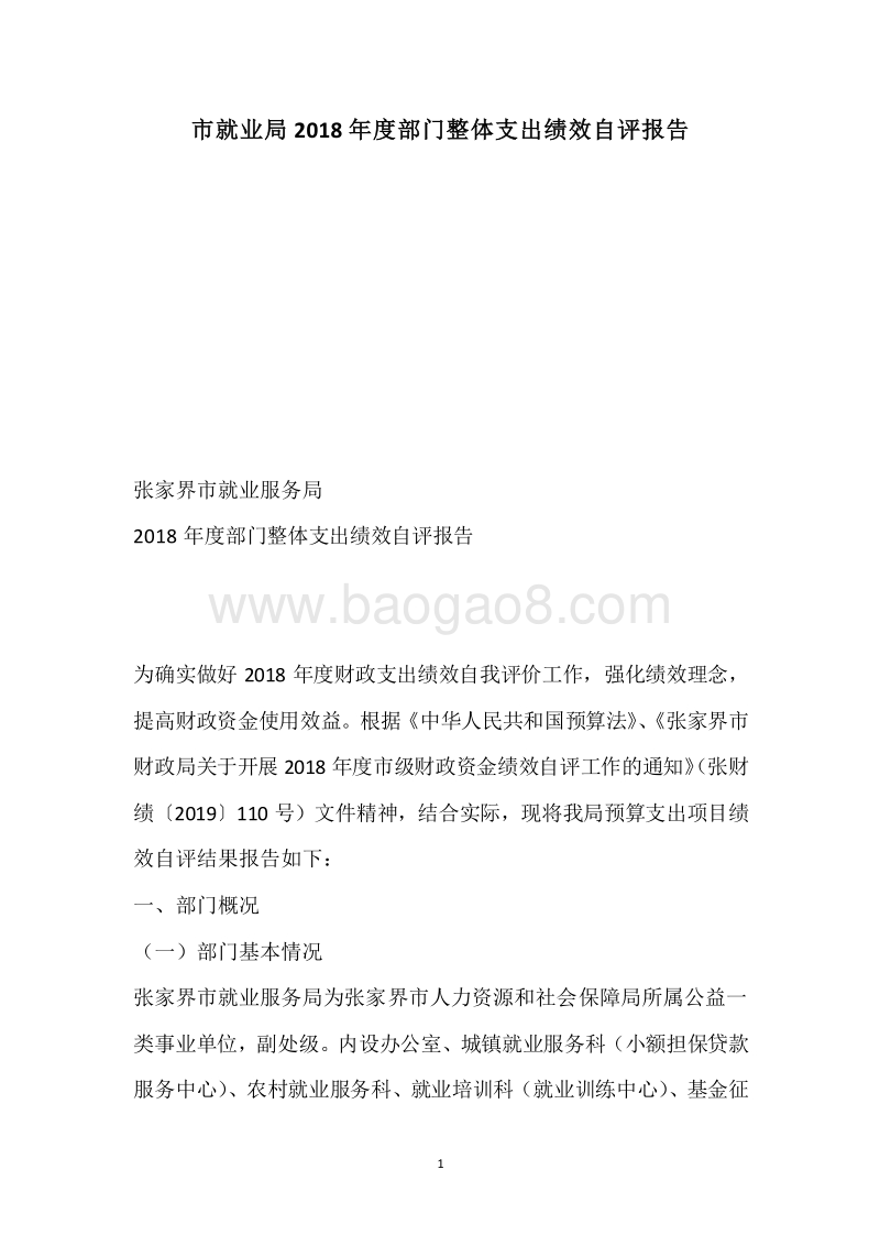 市就业局2018年度部门整体支出绩效自评报告.docx_第1页