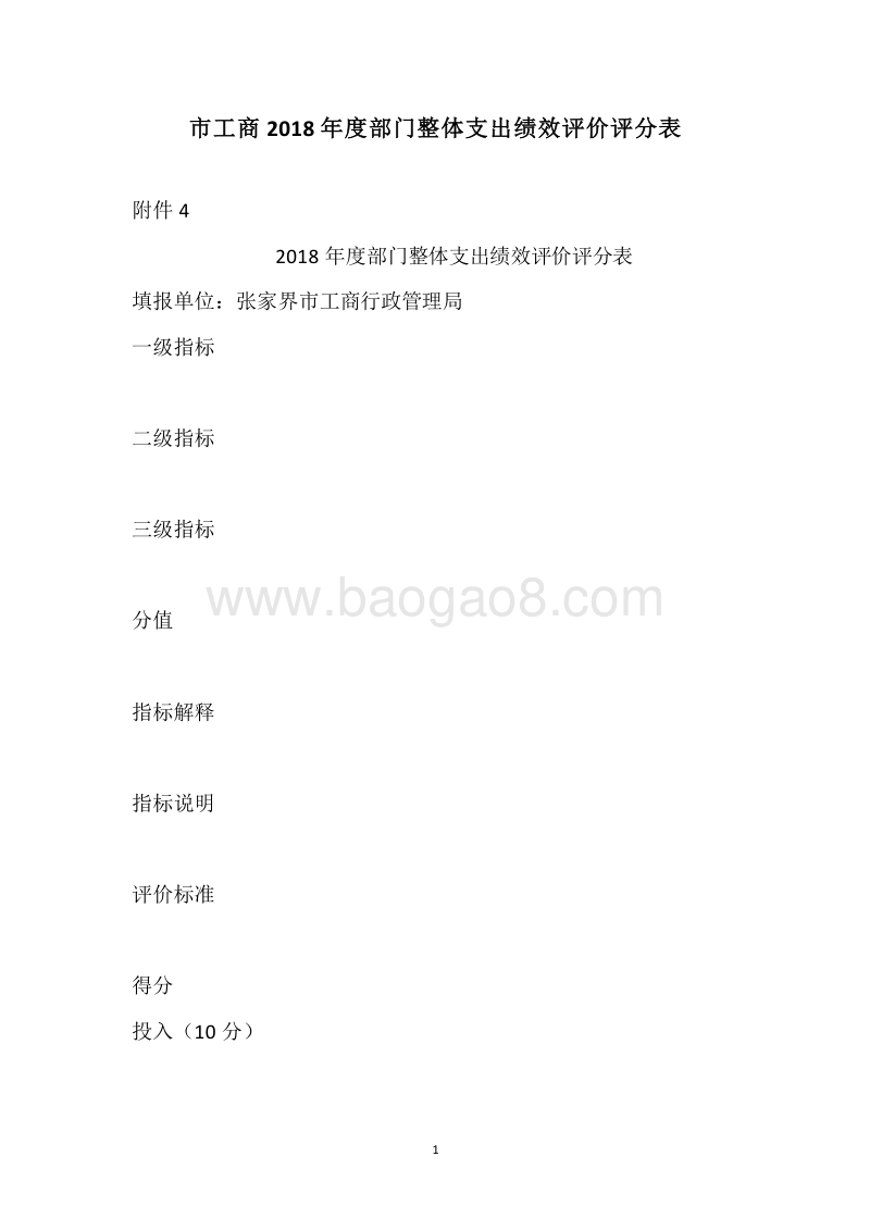 市工商2018年度部门整体支出绩效评价评分表.docx_第1页