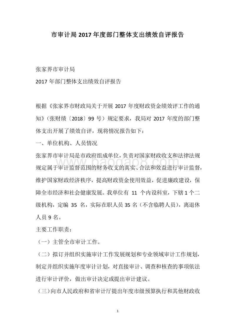市审计局2017年度部门整体支出绩效自评报告.docx_第1页