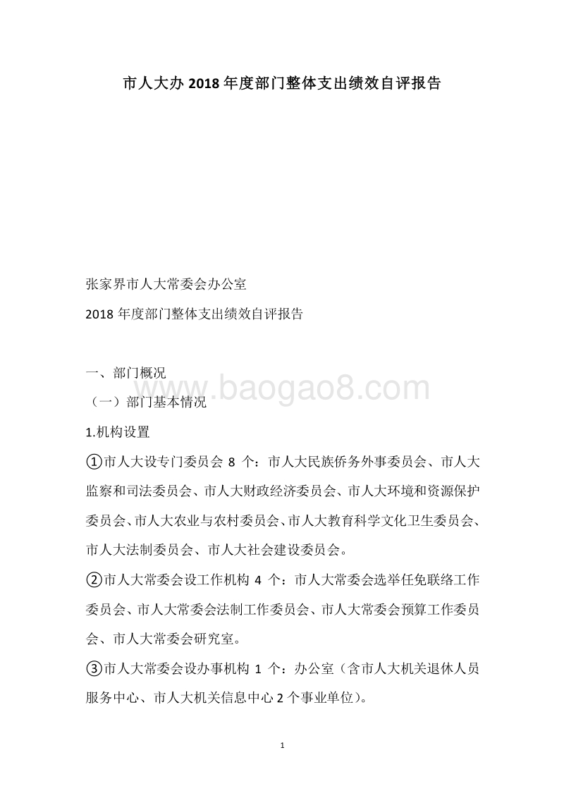 市人大办2018年度部门整体支出绩效自评报告.docx_第1页