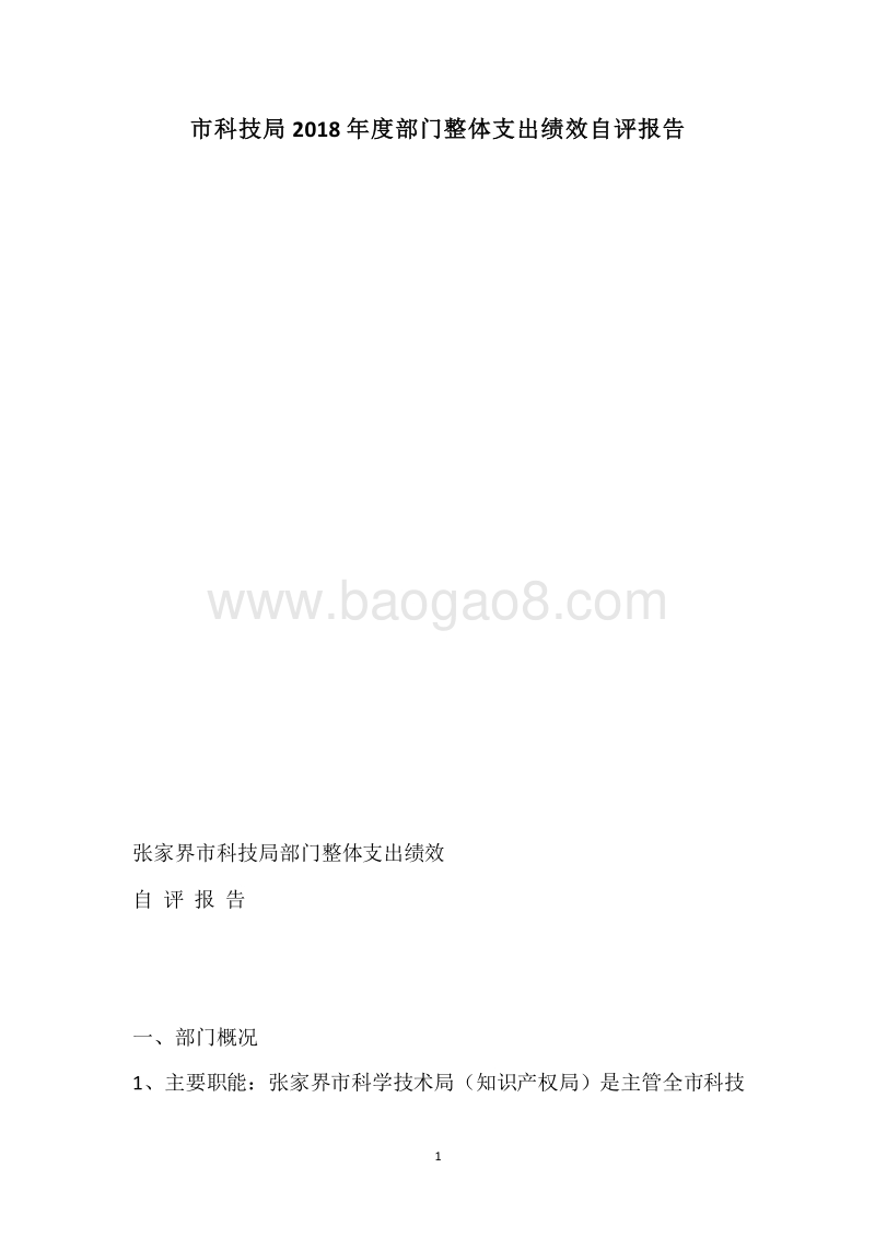 市科技局2018年度部门整体支出绩效自评报告.docx_第1页