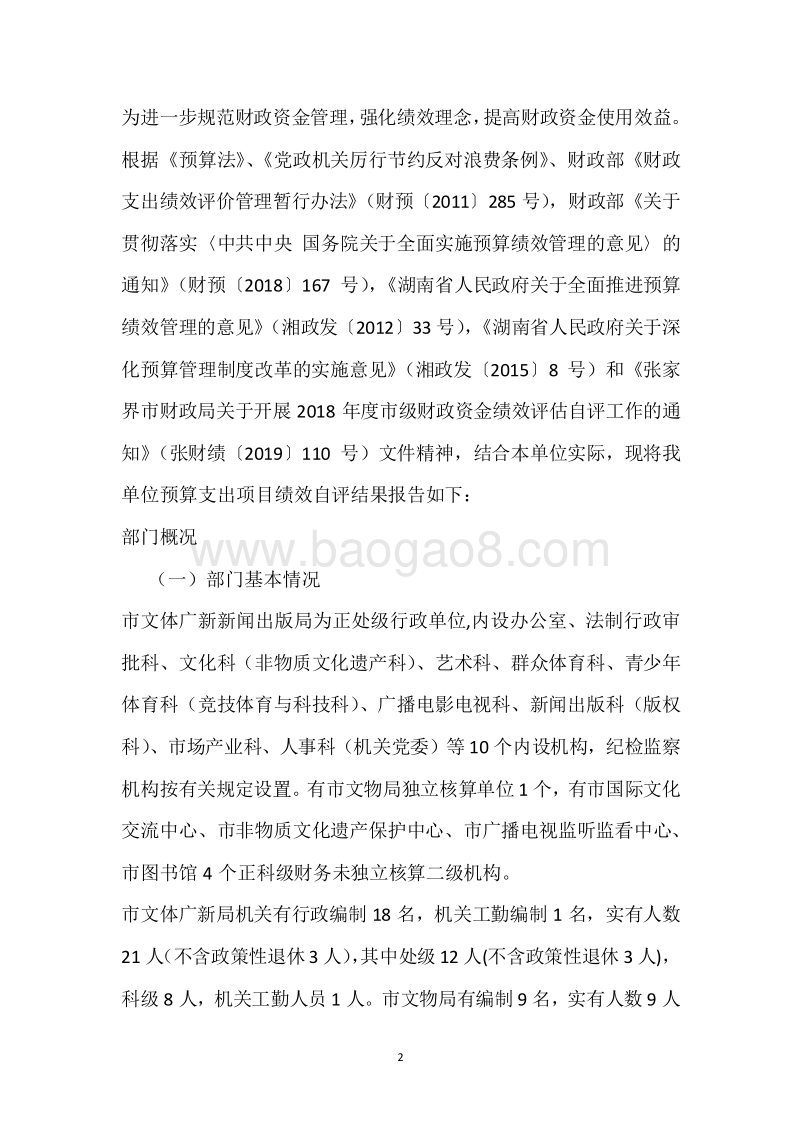 市文体广新局2018年度部门整体支出绩效自评报告.docx_第2页