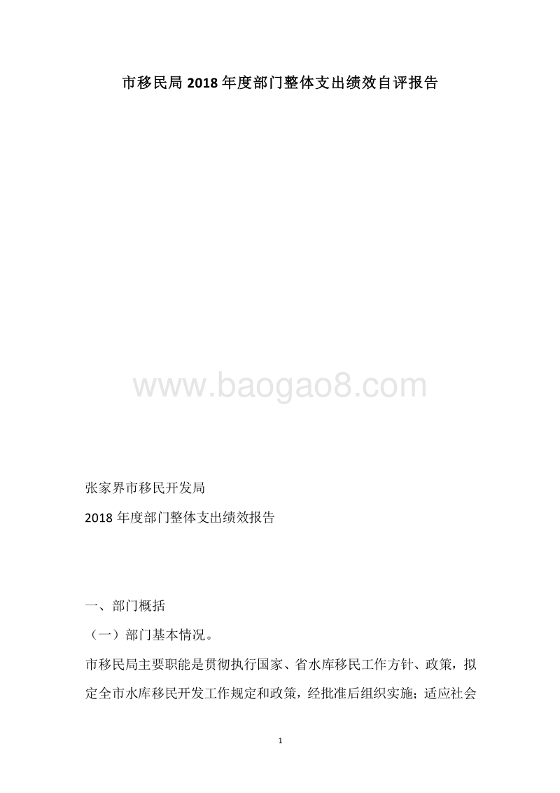 市移民局2018年度部门整体支出绩效自评报告.docx_第1页