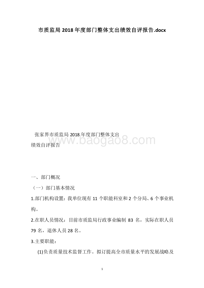 市质监局2018年度部门整体支出绩效自评报告.docx.docx_第1页