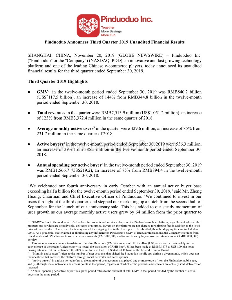 2019年第三季度拼多多财务报告.pdf_第1页