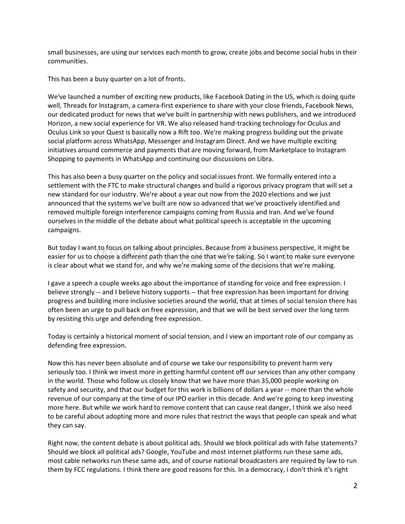 2019年第三季度Facebook财报.pdf_第2页