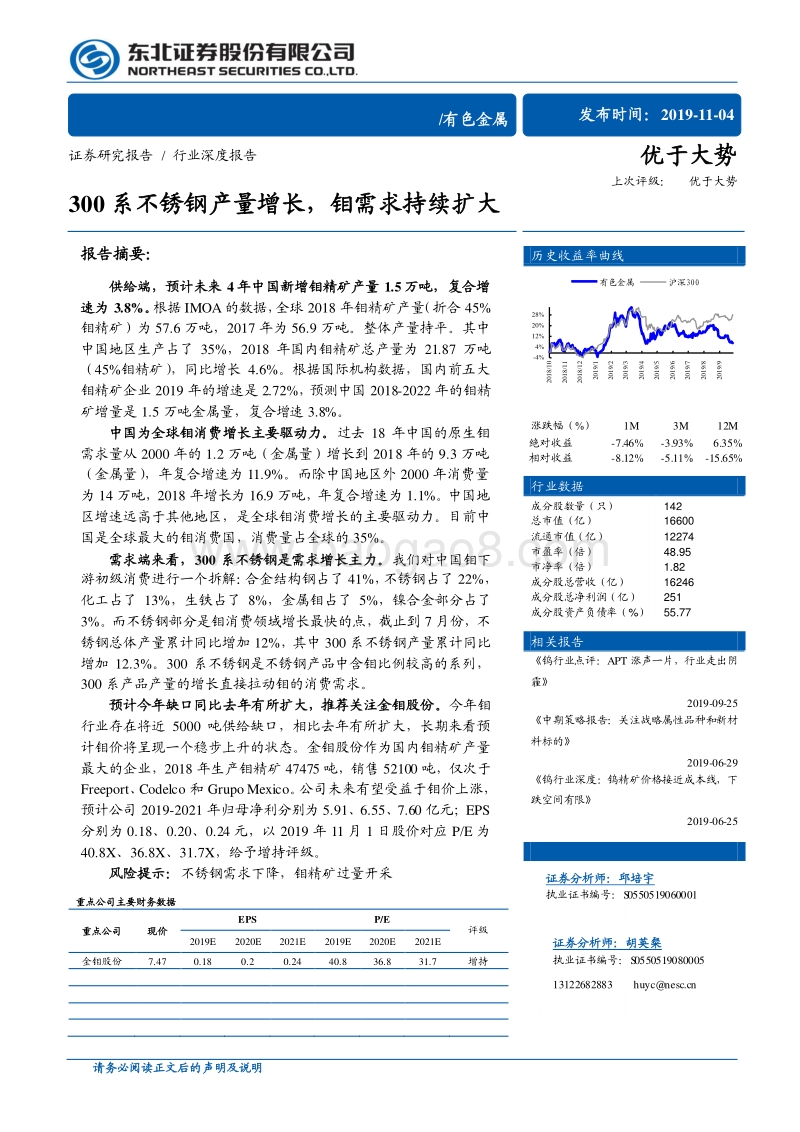 有色金属行业深度报告：300系不锈钢产量增长，钼需求持续扩大.pdf_第1页