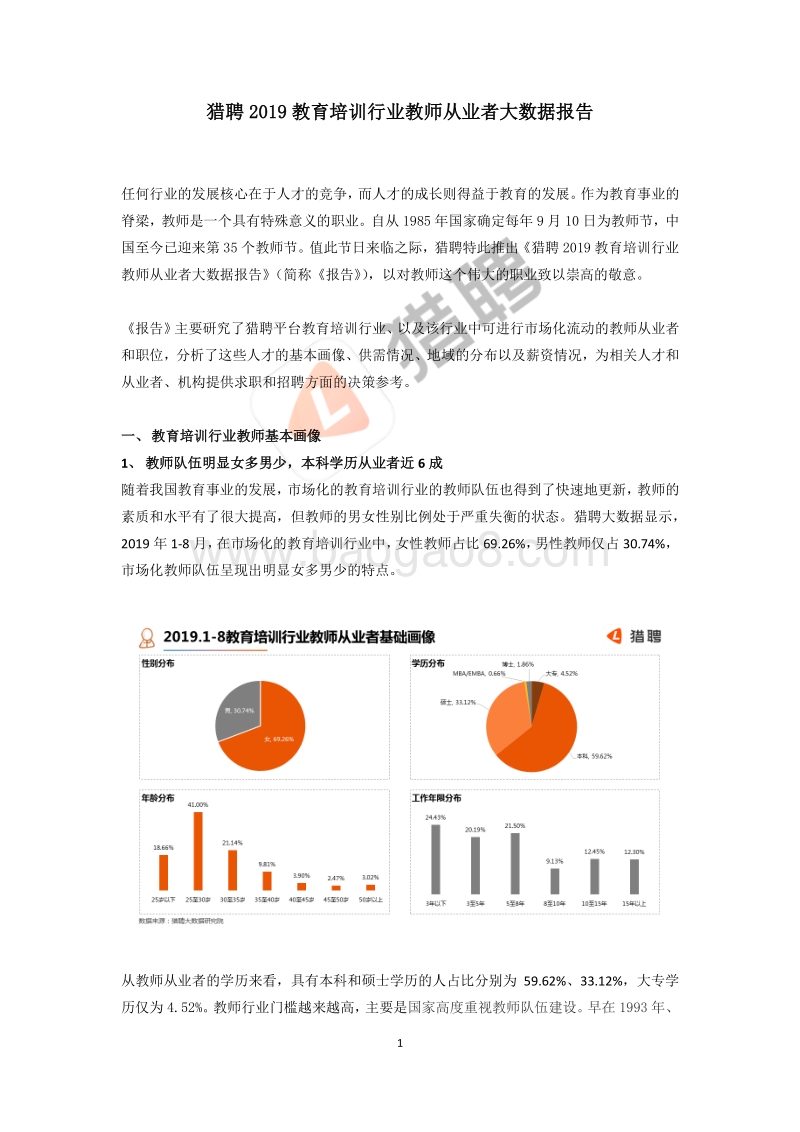 2019教育培训行业教师从业者大数据报告.pdf_第1页